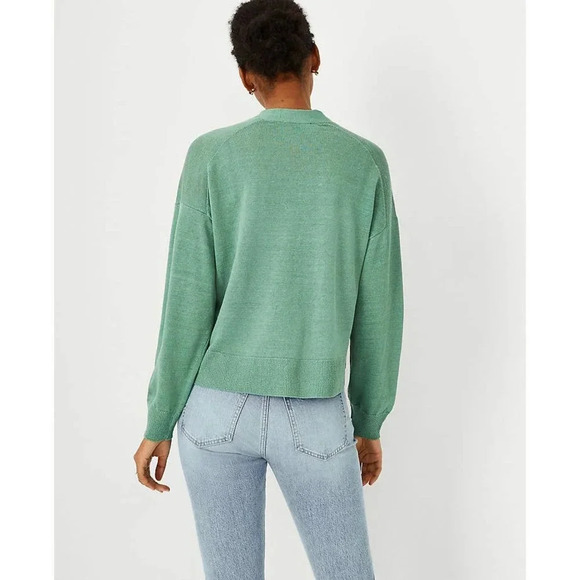 Ann Taylor Women's Linen Blend Cardigan Size Small Green Buttons - Picture 2 of 10